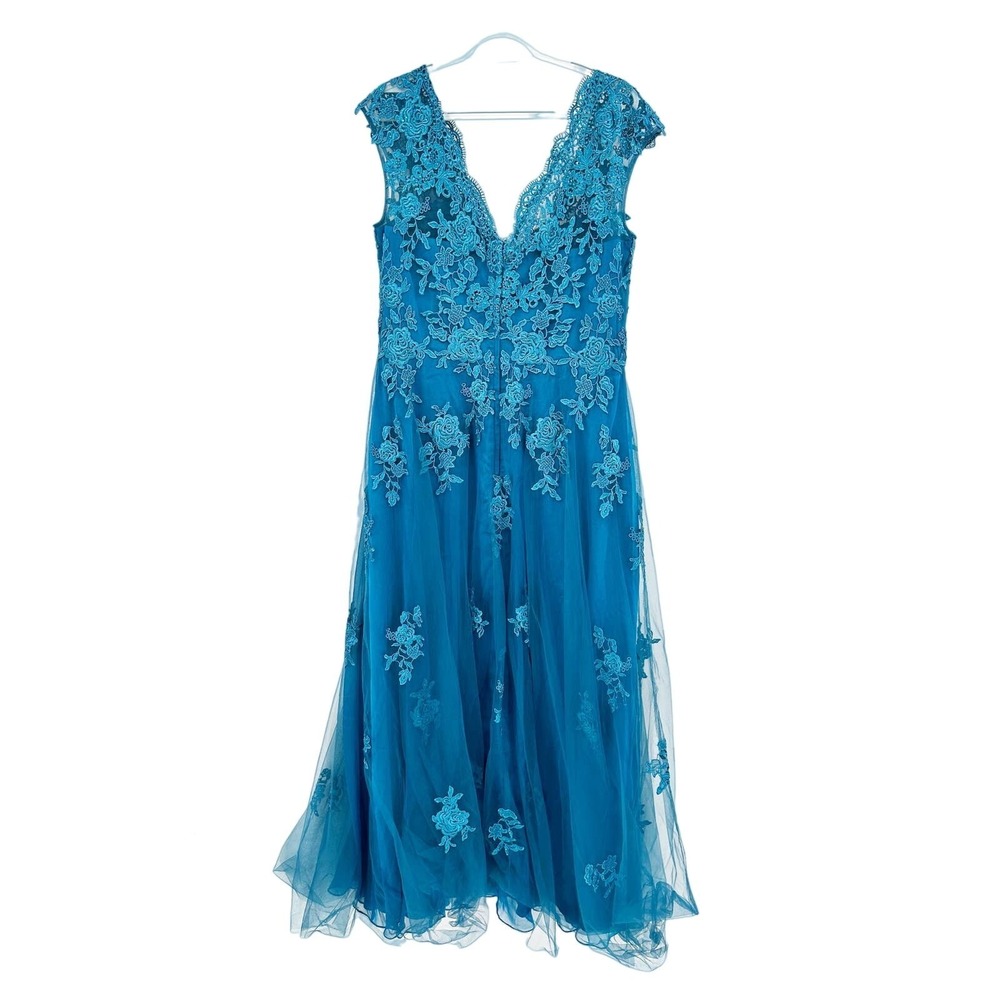 La Femme Teal Blue 26942 Embellished Tulle & Lace A-Line Gown Size 12 NWT - Picture 3 of 7